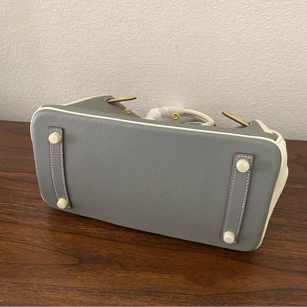 Gray White Colorblock 30 BK Structured Lock Key Doctor Satchel Bag Crossbody S9 - Picture 6 of 14